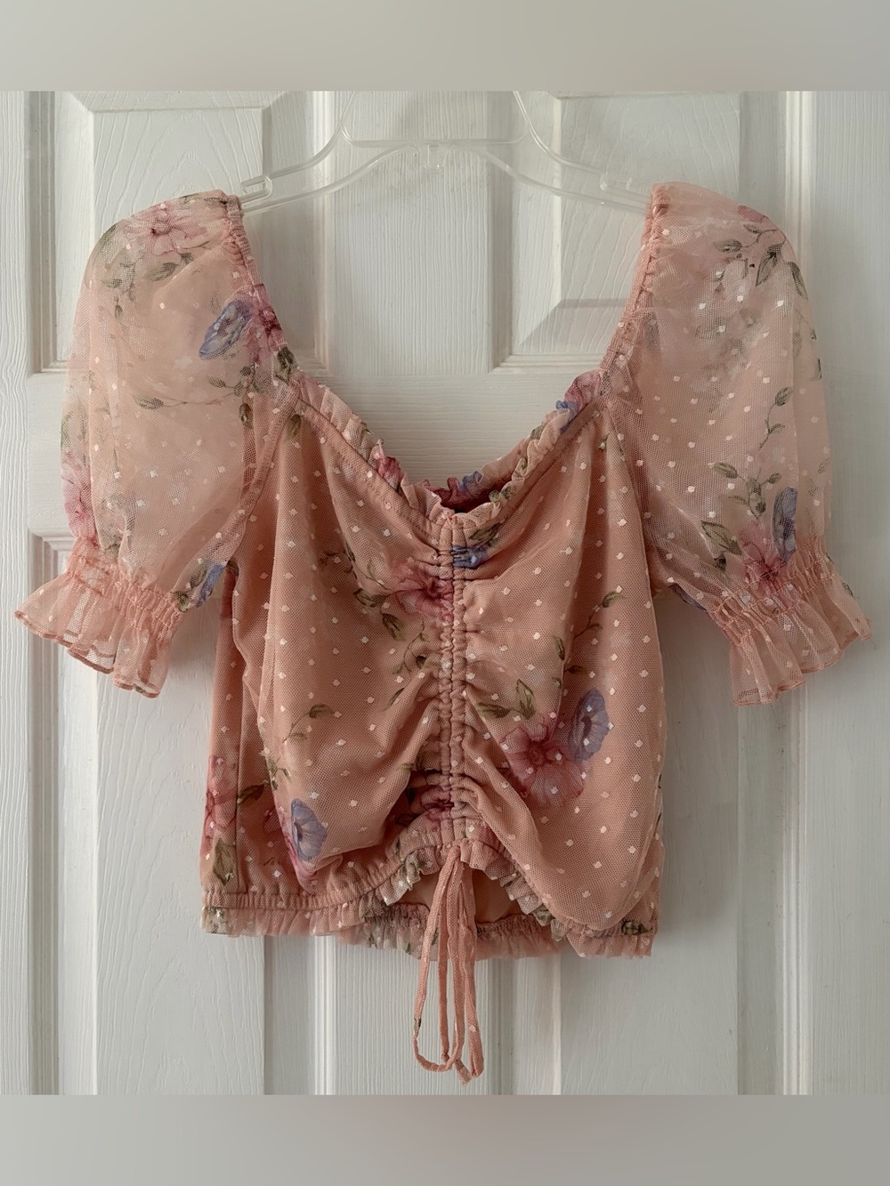 Willow Blush Pink Floral Puff-Sleeve Ruched Crop Top